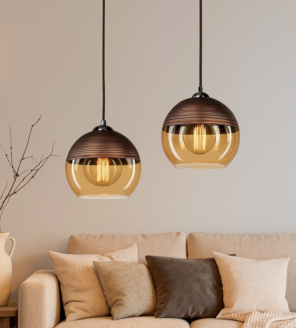 ADWAIT Amber Glass Luster Pendant Light (Set of 2)